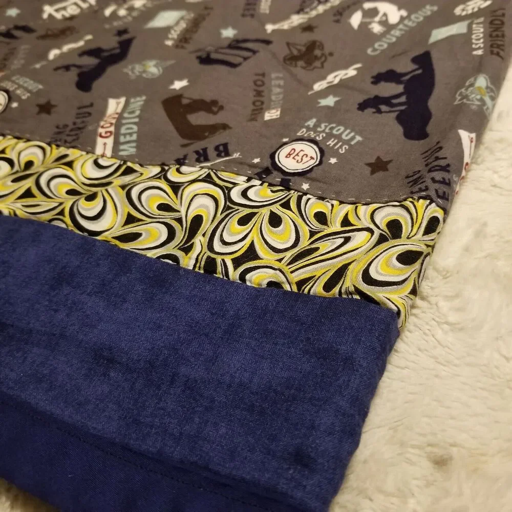 Boy Scouts of America (BSA) Blanket Throw Blue Gray Yellow Handmade Cotton